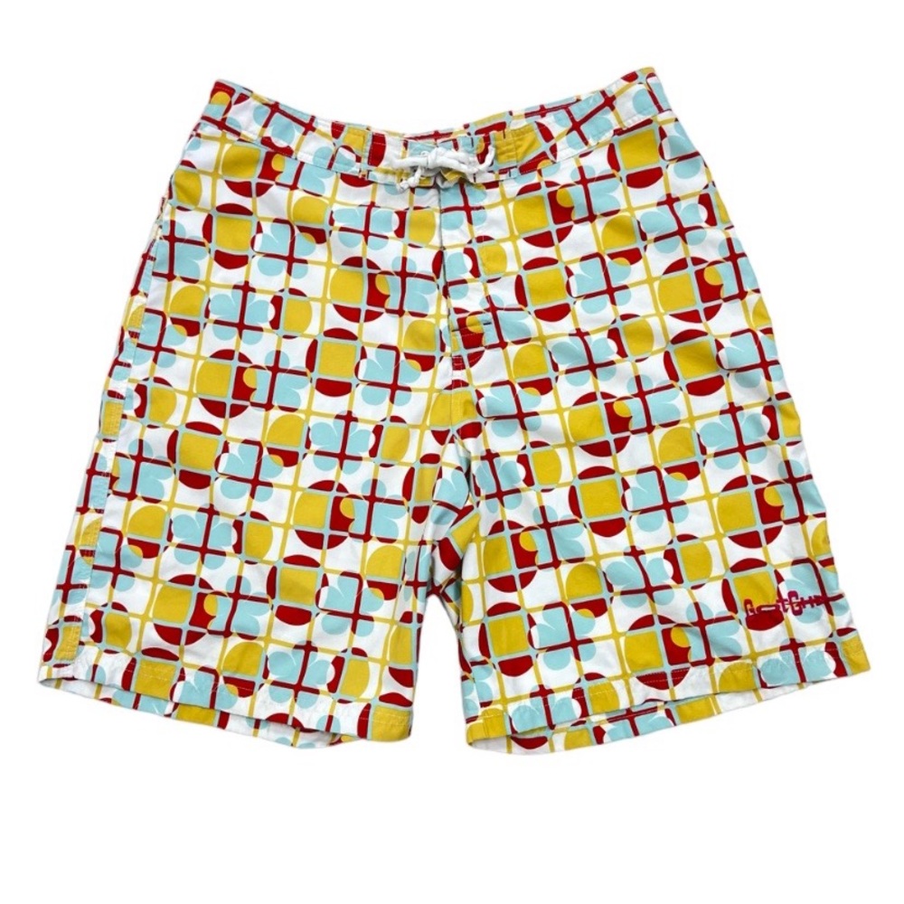 Gotcha men’s vintage colorful retro swim board shorts.